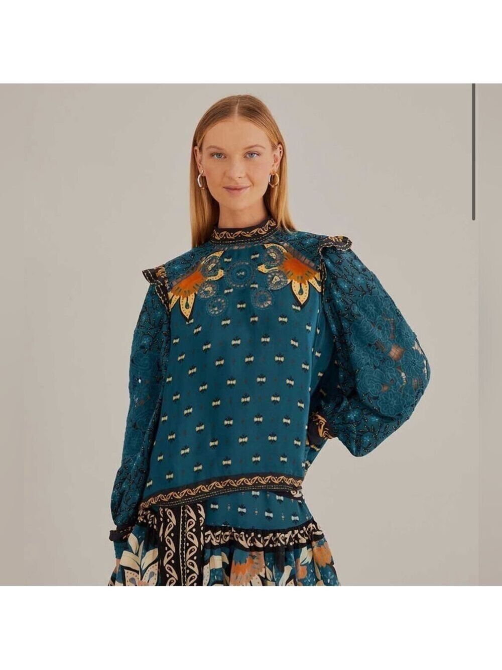 Farm Rio Blue Ainika Chill Long Sleeve Blouse